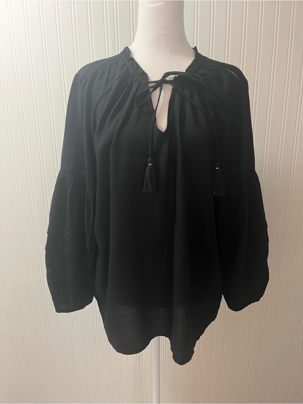 Liverpool Black Tie-Neck Peasant Tunic